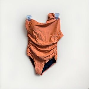 Burnt Orange Ruched One Shoulder One Piece Swimsuit